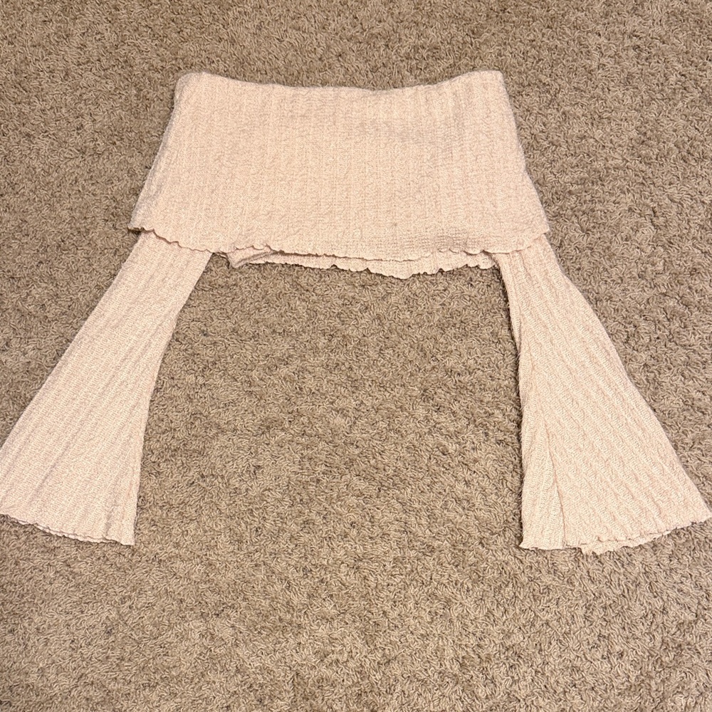 Cream Knit Tube Top with Sleeves Urban Outfitters